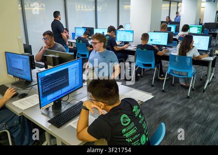 Palm Desert, California, USA. 14th July, 2026. Students participate in a classroom session during the Air & Space Forces Association Palm Springs Chapter 134 Summer Cyber Camp at the College of the Desert Information Technology Center. The week-long program provides hands-on instruction in cybersecurity, computer networking, coding, artificial intelligence, and cyber defense while preparing high school students for future careers in technology. (Credit Image: © Ian L. Sitren/ZUMA Press Wire) EDITORIAL USAGE ONLY! Not for Commercial USAGE! Stock Photo