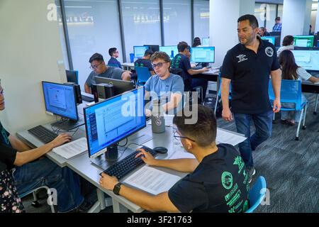 July 14, 2026, Palm Desert, California, USA: Students participate in the Air & Space Forces Association Palm Springs Chapter 134 Summer Cyber Camp at the College of the Desert Information Technology Center. The week-long program introduces high school students to cybersecurity through hands-on instruction, computer networking, cyber defense exercises, and mentoring by industry professionals and Air & Space Forces Association volunteers. The camp is supported through community grants, including funding from the Anderson Children's Foundation and the Morongo Band of Mission Indians. (Credit Imag Stock Photo