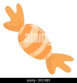 Cute pastel orange striped wrapped candy vector illustration. Minimalist glossy sweet in kawaii doodle style. Perfect for planners, stickers, scrapboo Stock Vector