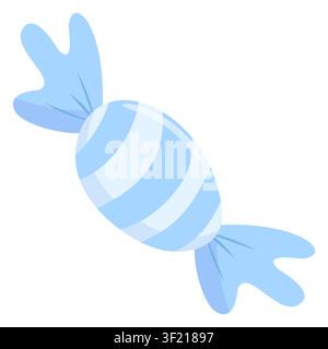 Cute pastel periwinkle striped wrapped candy vector icon. Minimalist glossy sweet in kawaii doodle style. Perfect for planners, stickers, scrapbooking Stock Vector