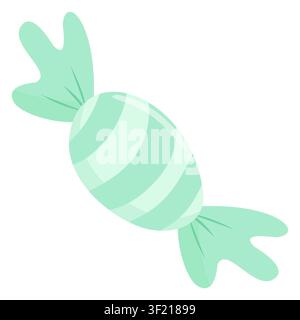 Cute pastel mint green striped wrapped candy vector icon. Minimalist glossy sweet in kawaii doodle style. Perfect for planners, stickers, scrapbooking Stock Vector