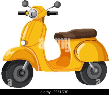 A bright yellow retro motor scooter vector illustration isolated on white with clean flat shading Stock Vector