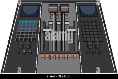 Flat vector illustration of aircraft flight deck throttle levers, buttons, and digital instrument panels. Stock Vector