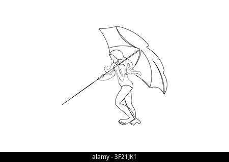 Beach chair with umbrella continuous line drawing icon for summer holiday resort branding vector design Stock Vector
