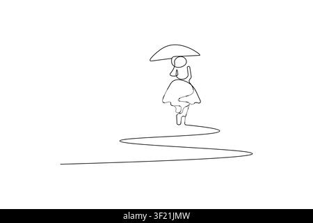 Beach chair with umbrella continuous line drawing icon for summer holiday resort branding vector design Stock Vector