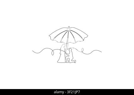 Beach chair with umbrella continuous line drawing icon for summer holiday resort branding vector design Stock Vector
