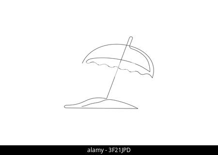 Beach chair with umbrella continuous line drawing icon for summer holiday resort branding vector design Stock Vector