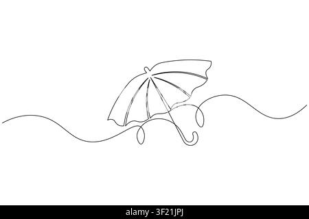 Beach chair with umbrella continuous line drawing icon for summer holiday resort branding vector design Stock Vector