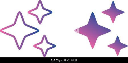 Modern Gradient AI Sparkle Icon Set Outline and Solid Filled for Generative Tech Stock Vector