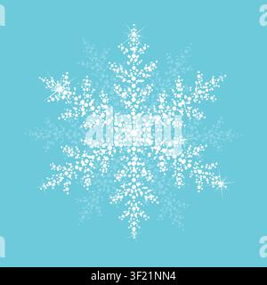 snowflake made of dots halftone object Hand drawn white on a blue background. Not AI, vector illustration. Stock Vector
