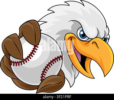 A bald eagle bird baseball ball sports team mascot cartoon character holding a ball. Stock Vector