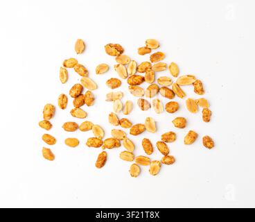 Spicy peanuts isolated, heeng jeera pea nuts mixture, Indian namkeen, roasted salty nut snack, dry crispy seed, spicy chili peanuts on white backgroun Stock Photo