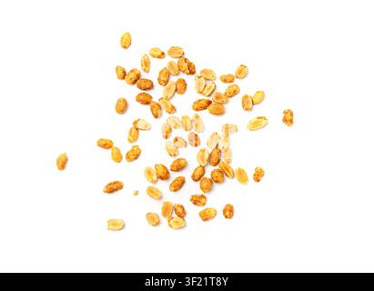 Spicy peanuts isolated, heeng jeera pea nuts mixture, Indian namkeen, roasted salty nut snack, dry crispy seed, spicy chili peanuts on white backgroun Stock Photo