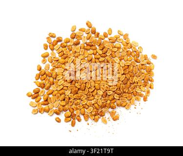 Spicy peanuts isolated, heeng jeera pea nuts mixture, Indian namkeen, roasted salty nut snack, dry crispy seed, spicy chili peanuts on white backgroun Stock Photo