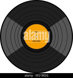 Retro Black Vinyl Record with Orange Label Flat Design Illustration Isolated on White Background Stock Vector