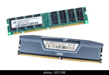 Old and new style of RAM memory sticks for a PC computer Stock Photo