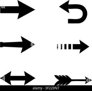 Various black arrow shapes vector silhouettes set on white background Stock Vector