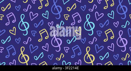 Neon music vector seamless pattern with notes Stock Vector