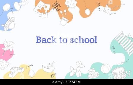 Playful back to school illustration with colorful toys, balloons, and learning items, perfect for kids education Stock Vector