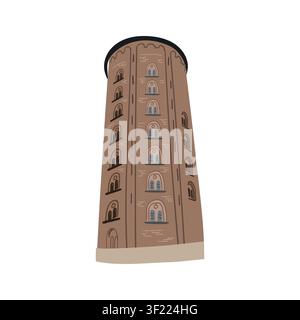 Round brick tower with arched windows, flat vector illustration Stock Vector