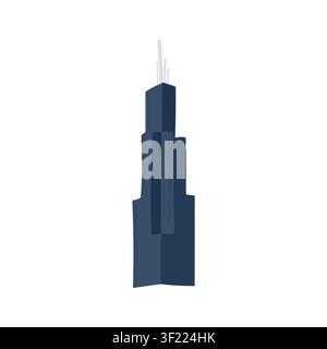 Dark stepped skyscraper silhouette, flat vector illustration Stock Vector