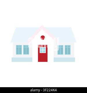 Bungalow house with pink roof trim, flat vector illustration Stock Vector