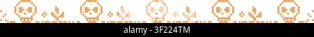 Halloween skull cross stitch embroidery seamless border. Vintage pixelated needlework horizontal divider ribbon vector illustration isolated on white Stock Vector