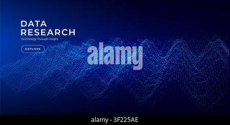 Data research technology analytics, blue particle wave visualization. Digital insight, information flow, futuristic network design for websites Stock Vector