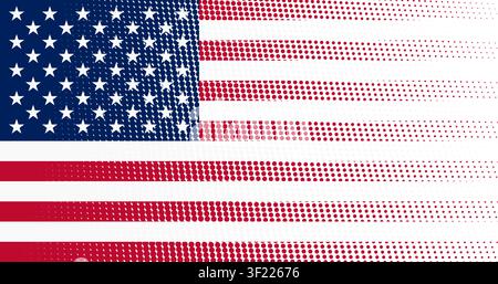 Flat vector American flag made of halftone dots fading and dissolving, patriotic USA background for Independence Day and July 4th designs Stock Vector
