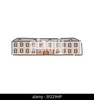 Long campus dormitory building with rows of windows, flat vector illustration Stock Vector