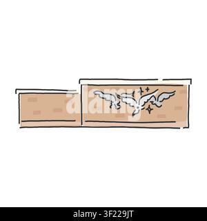 Building facade with eagle emblem and decorative crest, flat vector illustration Stock Vector