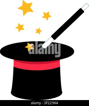Magician Hat with Magic Wand UI Illustration – Minimal Wizard Icon for Magic, Illusion and Entertainment Stock Vector