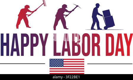 Happy Labor Day Typography with Construction Helmet, Hammer and American Patriotic Vector Design Stock Vector