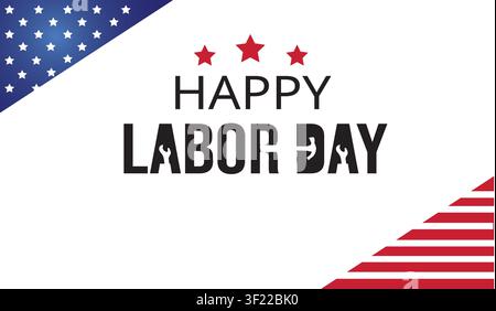 Happy Labor Day Vintage Badge with Worker Tools and American Stars Vector Illustration Stock Vector