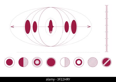 Abstract geometric orbital diagram with symmetrical elliptical paths and scientific visualization Stock Vector