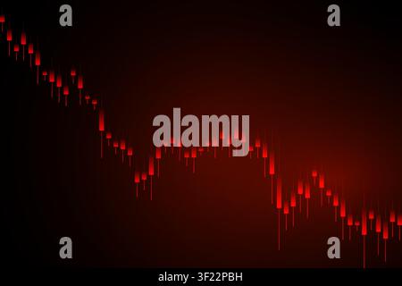Red candlestick chart illustrating a sharp stock market downtrend, financial loss and negative market sentiment. Dark background emphasizes falling Stock Vector