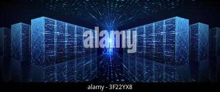 Servers illuminated, in digital environment, with servers,  Stock Vector