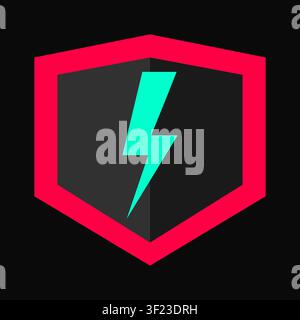 Lightning bolt icon inside a shield emblem with lightning electric strength protection security Stock Vector