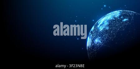 Global network connects digital world with glowing data lines  Stock Vector