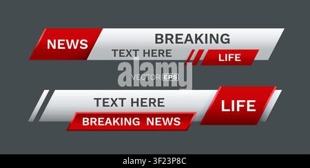 Breaking News and Live TV Lower Third Graphics Template. Modern broadcast graphic element for video and stream. Vector illustration Stock Vector