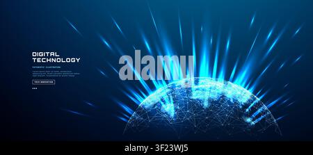 Futuristic technology blue globe with glowing digital light beams Stock Vector