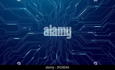 Futuristic AI prompt bar with blue accents on circuit board background Stock Vector