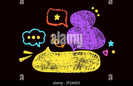 Yellow and purple crayon hand drawn Irregular text boxes. Stock Vector