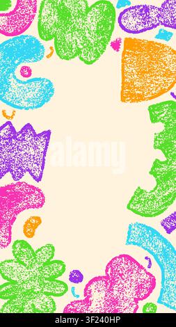 Abstract light border made of colorful crayon elements with grunge texture. Stock Vector