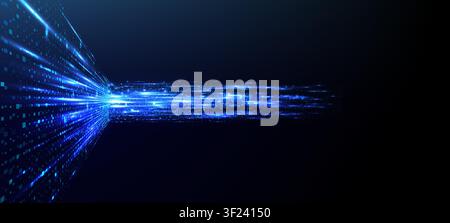 Big data stream with glowing blue particles. Digital network Stock Vector