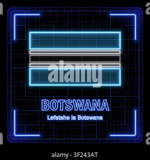 Botswana flag, symbol in a tech neon cyber data concept, editable strokes flag collection, bright neon design. Stock Vector