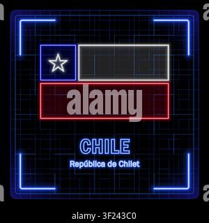 Chile flag, symbol in a tech neon cyber data concept, editable strokes flag collection, bright neon design. Stock Vector