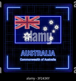 Australia flag, symbol in a tech neon cyber data concept, editable strokes flag collection, bright neon design. Stock Vector
