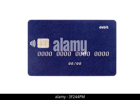 Debit bank card with chip isolated on white background. Plastic bank card. Stock Photo