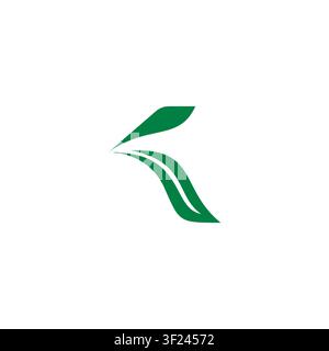 Letter K leaf minimalist logo design. K simple logo with green color Stock Vector